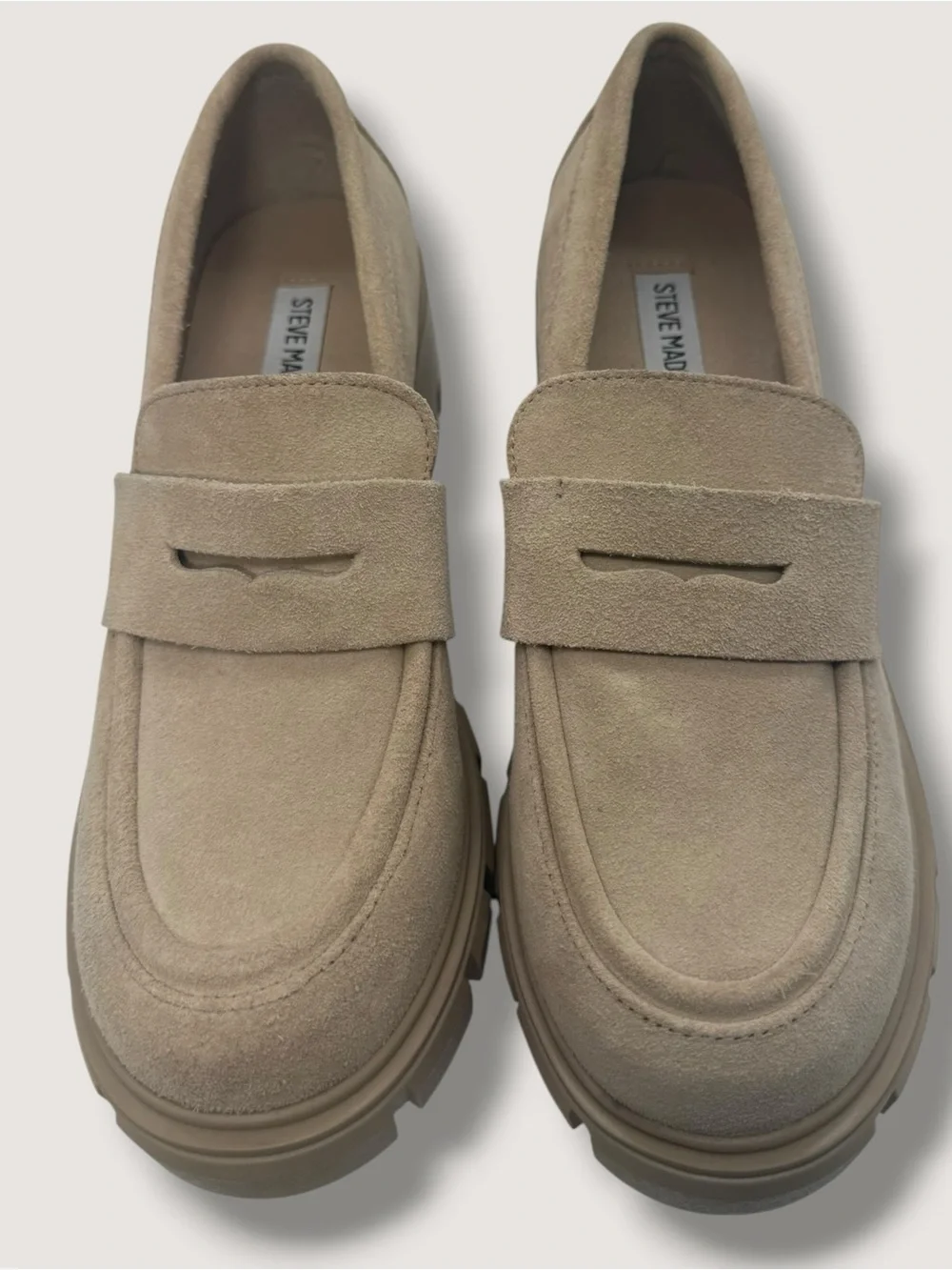 Steve Madden Tan Suede Lug-Sole Penny Loafers - Picture 2 of 8